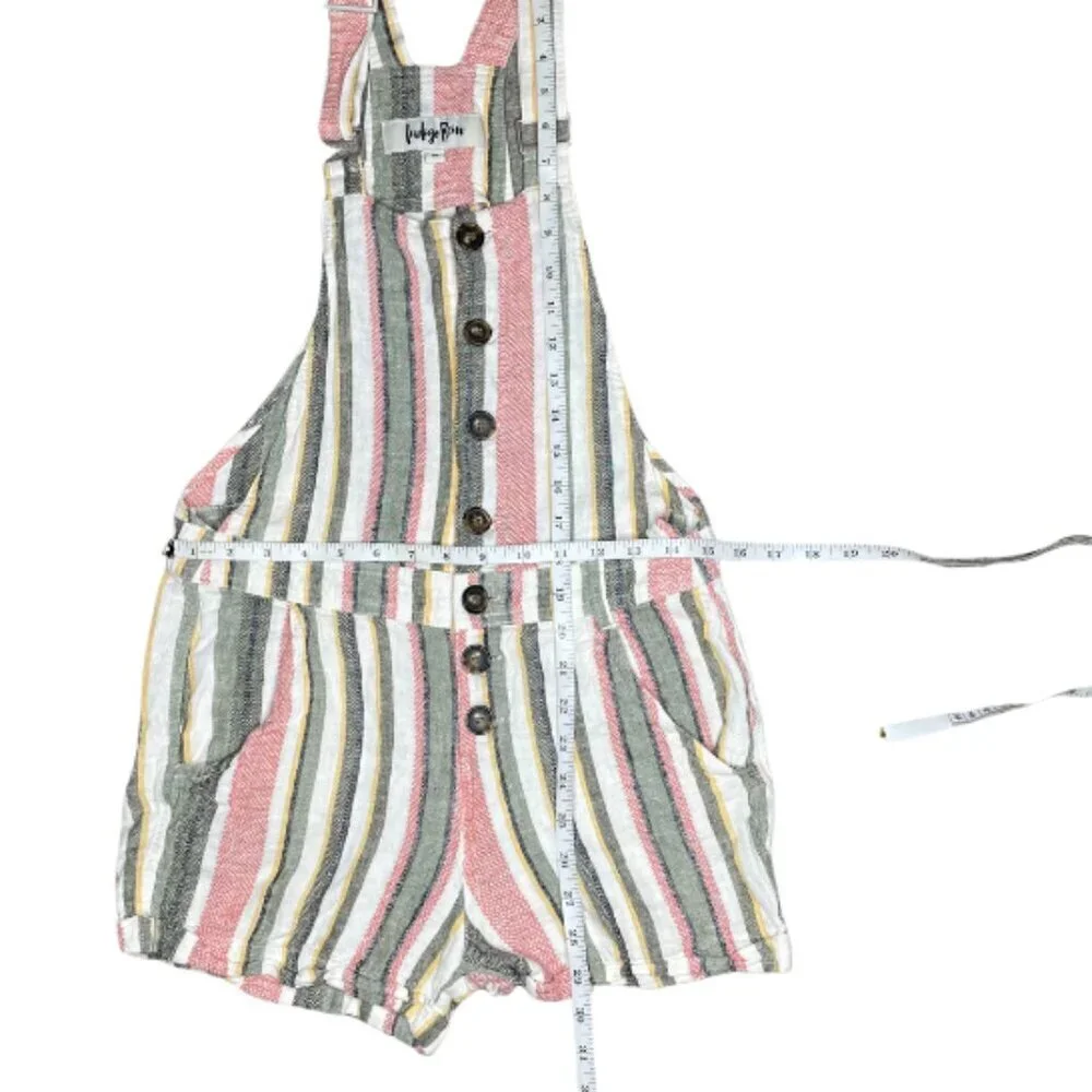 Indigo Rein Striped Linen Blend Shortall Overalls Romper - Size Medium